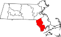 Mapa de Massachusetts con el Condado de Bristol resaltado