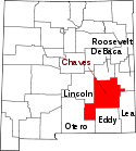 Mapa de Nuevo México con el Condado de Chaves resaltado