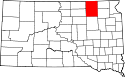 Mapa de Dakota del Sur con el Condado de Brown resaltado