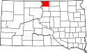 Mapa de Dakota del Sur con el Condado de Campbell resaltado