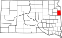 Mapa de Dakota del Sur con el Condado de Deuel resaltado