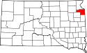 Mapa de Dakota del Sur con el Condado de Grant resaltado
