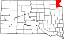 Mapa de Dakota del Sur con el Condado de Roberts resaltado