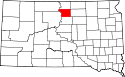 Mapa de Dakota del Sur con el Condado de Walworth resaltado
