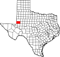 Mapa de Texas con el Condado de Andrews resaltado