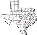 Mapa de Texas con el Condado de Caldwell resaltado