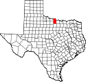Mapa de Texas con el Condado de Clay resaltado
