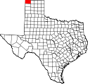 Mapa de Texas con el Dallam County resaltado