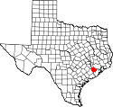 Mapa de Texas con el Condado de Fort Bend resaltado
