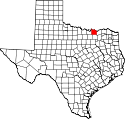 Mapa de Texas con el Condado de Grayson resaltado