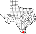 Mapa de Texas con el Condado de Hidalgo resaltado