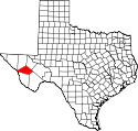 Mapa de Texas con el Condado de Jeff Davis resaltado