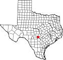 Mapa de Texas con el Condado de Kendall resaltado