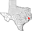 Mapa de Texas con el Liberty County resaltado