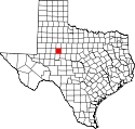 Mapa de Texas con el Condado de Mitchell resaltado