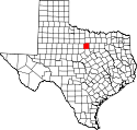 Mapa de Texas con el Condado de Palo Pinto resaltado