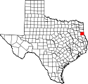 Mapa de Texas con el Condado de Panola resaltado