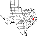 Mapa de Texas con el Condado de Polk resaltado