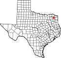 Mapa de Texas con el Condado de Titus resaltado