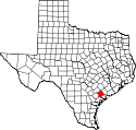 Mapa de Texas con el Condado de Victoria resaltado