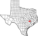 Mapa de Texas con el Condado de Washington resaltado