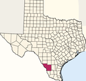Mapa de Texas con el Condado de Webb resaltado