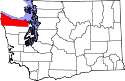 Mapa de Washington con el Condado de Clallam resaltado