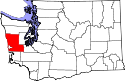 Mapa de Washington con el Condado de Grays Harbor resaltado