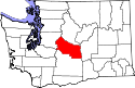 Mapa de Washington con el Condado de Kittitas resaltado