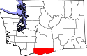 Mapa de Washington con el Condado de Klickitat resaltado