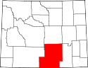 Mapa de Wyoming con el Condado de Carbon resaltado