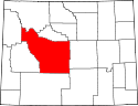 Mapa de Wyoming con el Condado de Fremont resaltado