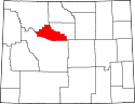 Mapa de Wyoming con el Condado de Hot Springs resaltado