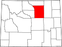 Mapa de Wyoming con el Condado de Johnson resaltado