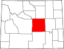 Mapa de Wyoming con el Condado de Natrona resaltado