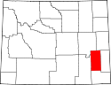 Mapa de Wyoming con el Condado de Platte resaltado