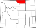 Mapa de Wyoming con el Condado de Sheridan resaltado