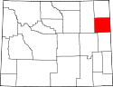 Mapa de Wyoming con el Condado de Weston resaltado