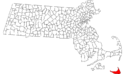 Mapa de Massachusetts con el Ciudad y Condado de Nantucket resaltado