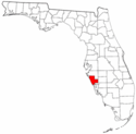 Mapa de Florida con el Condado de Sarasota resaltado