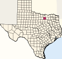 Mapa de Texas con el Condado de Denton resaltado