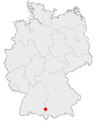 Deutschlandkarte, Position von Memmingen hervorgehoben