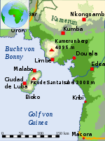 Mapa de Camerún mostrando la localización de Limbe.