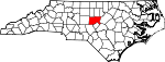 Mapa de Carolina del Norte con la ubicación del condado de Chatham