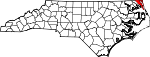 Mapa de Carolina del Norte con la ubicación del condado de Currituck