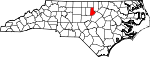 Mapa de Carolina del Norte con la ubicación del condado de Durham