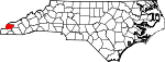Mapa de Carolina del Norte con la ubicación del condado de Graham