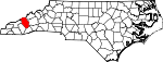 Mapa de Carolina del Norte con la ubicación del condado de Haywood