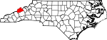 Mapa de Carolina del Norte con la ubicación del condado de Madison