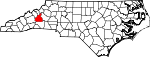Mapa de Carolina del Norte con la ubicación del condado de McDowell